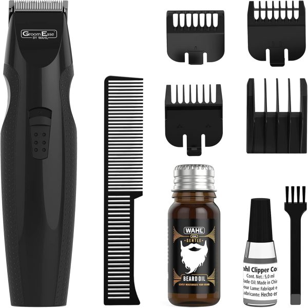 WAHL GroomEase Beard Trimmer, Men’s Trimmer, Stubble Trimmer for Men, Smooth Cutting Trimmer, Cordless Trimmer, Trimmer Set, Beard Oil, Beard Moisturising, Beard Care