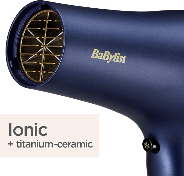 BaByliss Midnight Luxe 2300W Hair Dryer, Ionic Frizz-control, Fast Drying, Professional and Lightweight, 3 heat & 2 speed settings, 5781U - Image 5