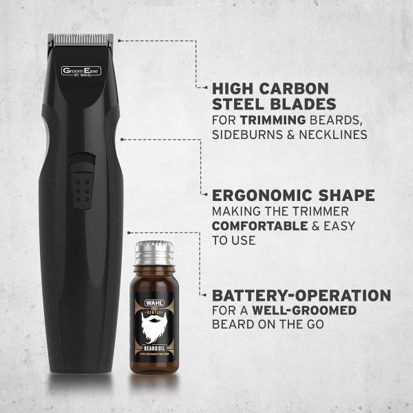 WAHL GroomEase Beard Trimmer, Men’s Trimmer, Stubble Trimmer for Men, Smooth Cutting Trimmer, Cordless Trimmer, Trimmer Set, Beard Oil, Beard Moisturising, Beard Care - Image 2