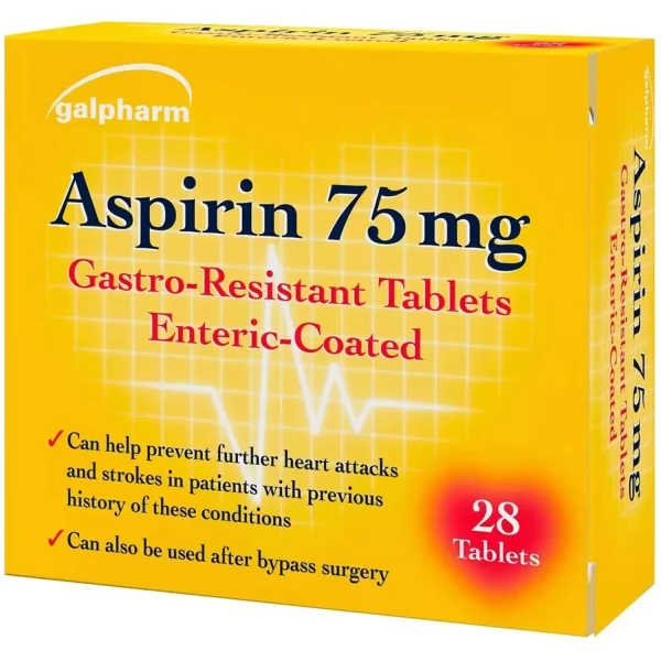 Galpharm Aspirn 75mg Tablets Gastro Resistant Pain Relief Enteric Coated 28 tabs - 4 Packs - Image 2