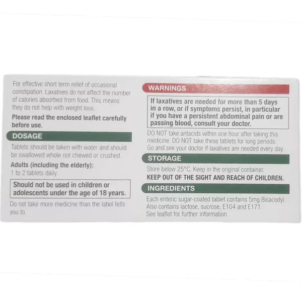 Galpharm Constipation Relief Tablets 5mg Bisacodyl Laxative - EntroLax -120 Tabs - Image 3
