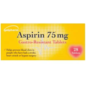Galpharm Aspirn 75mg Tablets Gastro Resistant Pain Relief Enteric Coated 28 tabs - 4 Packs
