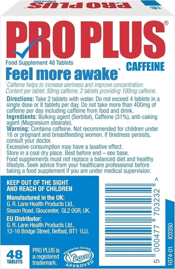 ProPlus Caffeine Tablets -Feel More Awake - Sugar Free - 48 Tablets- Multibuy - Image 3