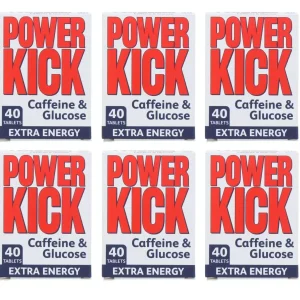 PowerKick Caffeine & Glucose | Extra Energy | Vegan | 50g | 40 Tablets - 6 packs