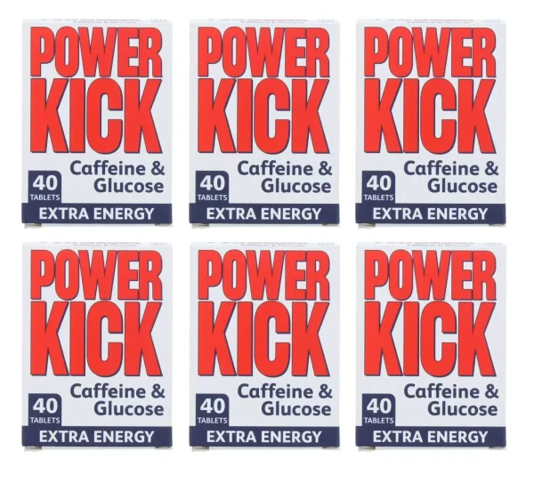 PowerKick Caffeine & Glucose | Extra Energy | Vegan | 50g | 40 Tablets - 6 packs
