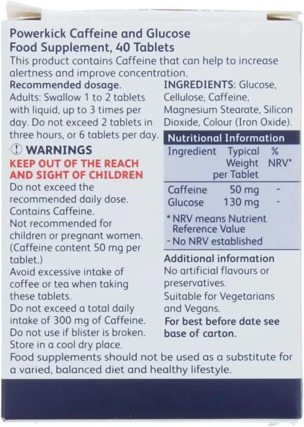 PowerKick Caffeine & Glucose | Extra Energy | Vegan | 50g | 40 Tablets - 6 packs - Image 5